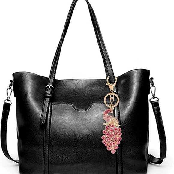 Peacock Crystal Rhinestone Keychain Bag Charm - Picture 7 of 15